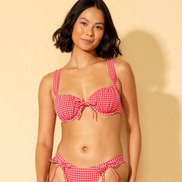 Women's Gingham Seersucker Center Tie Underwire Bikini Top